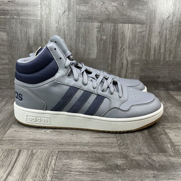 Adidas Mens Sz 13 Hoops 3.0 Mid Grey Navy Basketball Shoes IF2613 NEW - Picture 1 of 7